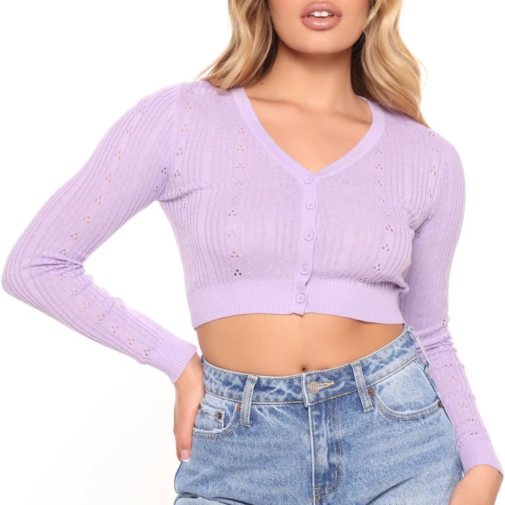 Sweetheart Babe Cropped Cardigan - Lavender